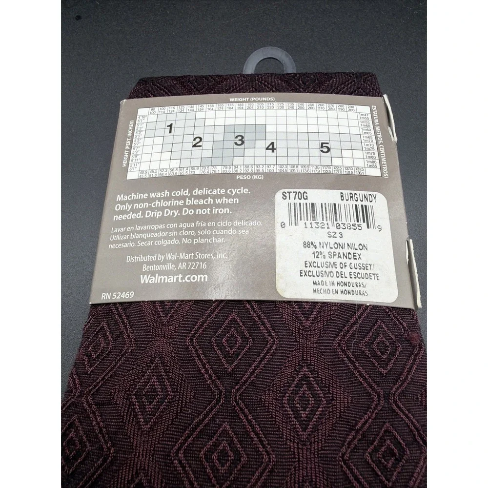 New‎ Burlesque Vintage Pinup Burgundy  Floral Pattern Fashion Tights Size 3